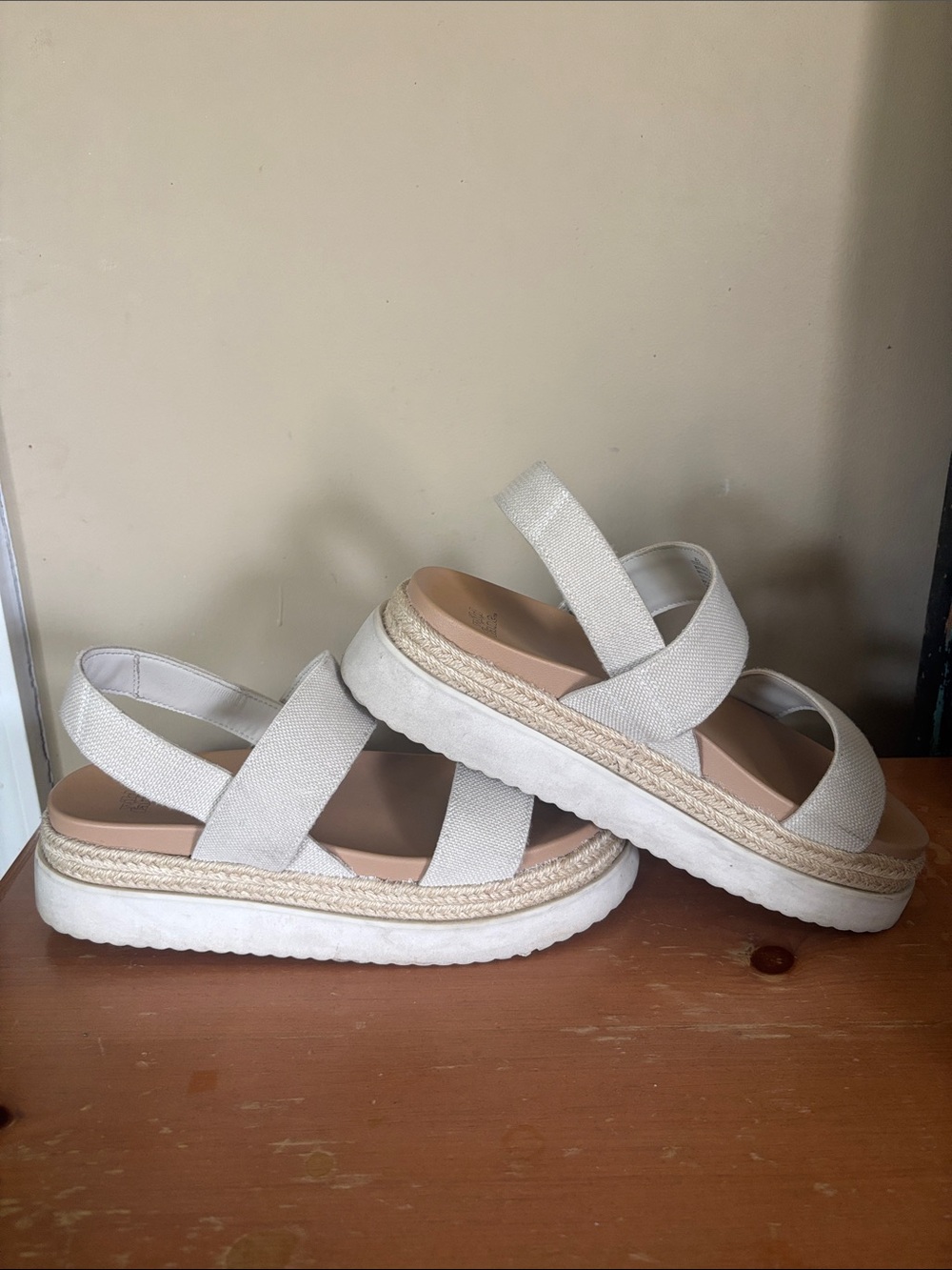 Women's White Platform Espadrille Sandals - Slip-On Comfort